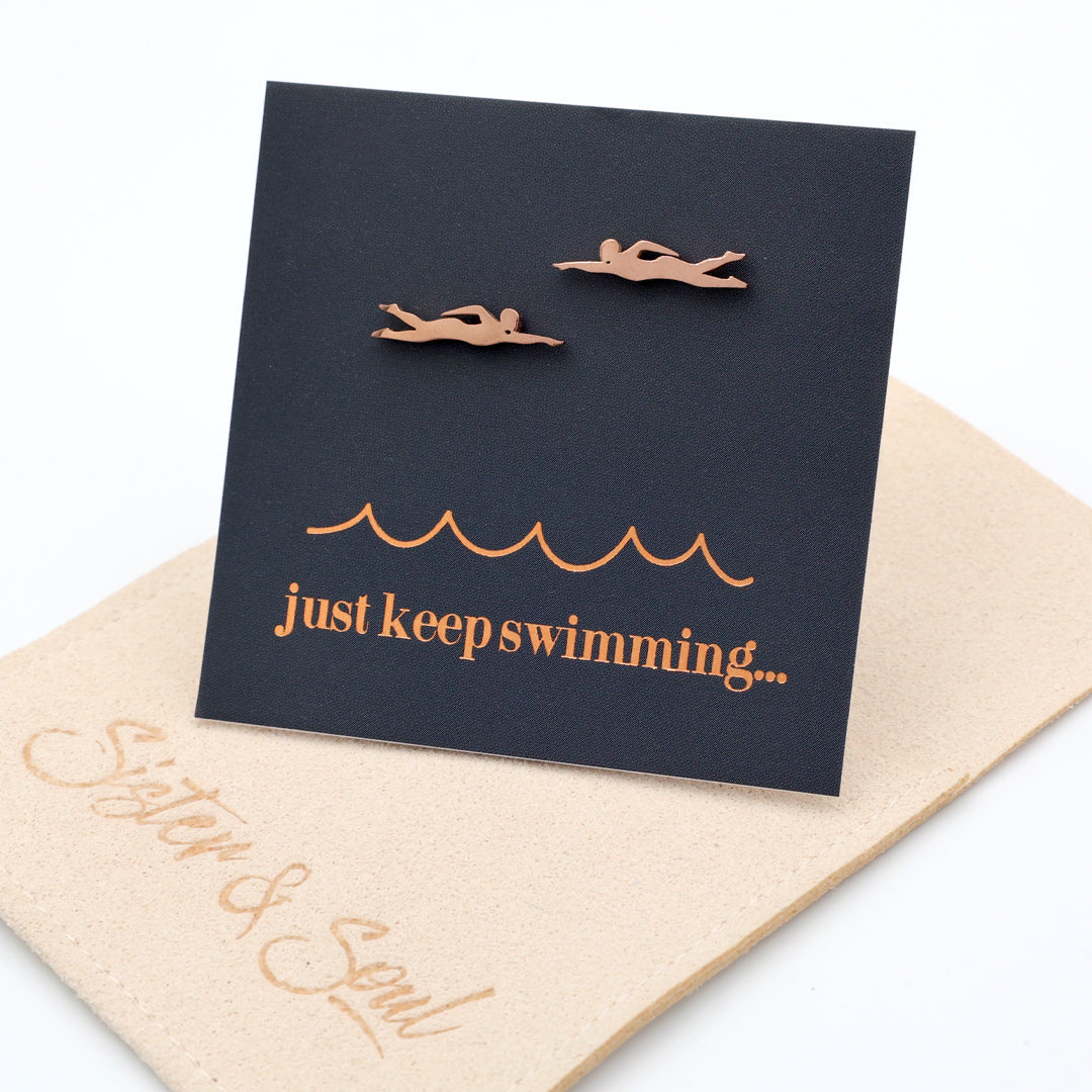 Stainless Steel Earring Studs - Just Keep Swimming - SWIMMERS