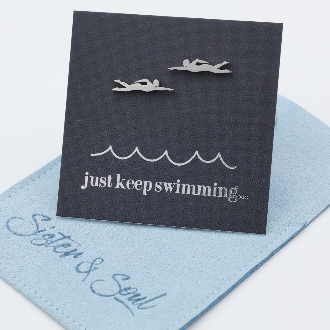 Stainless Steel Earring Studs - Just Keep Swimming - SWIMMERS
