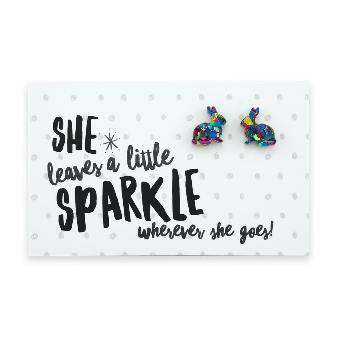 RESIN ACRYLIC BUNNY STUDS - She Leaves A Little Sparkle - Kaleidoscope Glitter (2410)