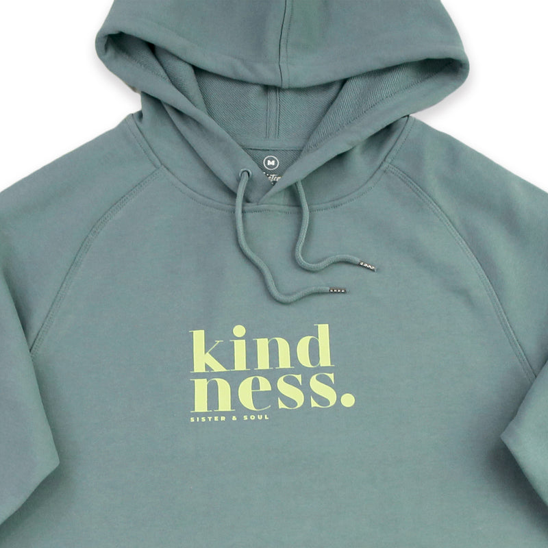 Premium Kindness HOODIE - Mineral with Lime Print