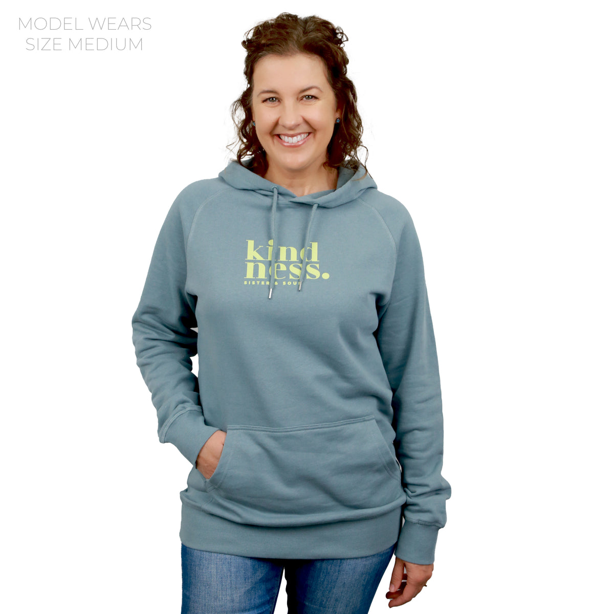 Premium Kindness HOODIE - Mineral with Lime Print