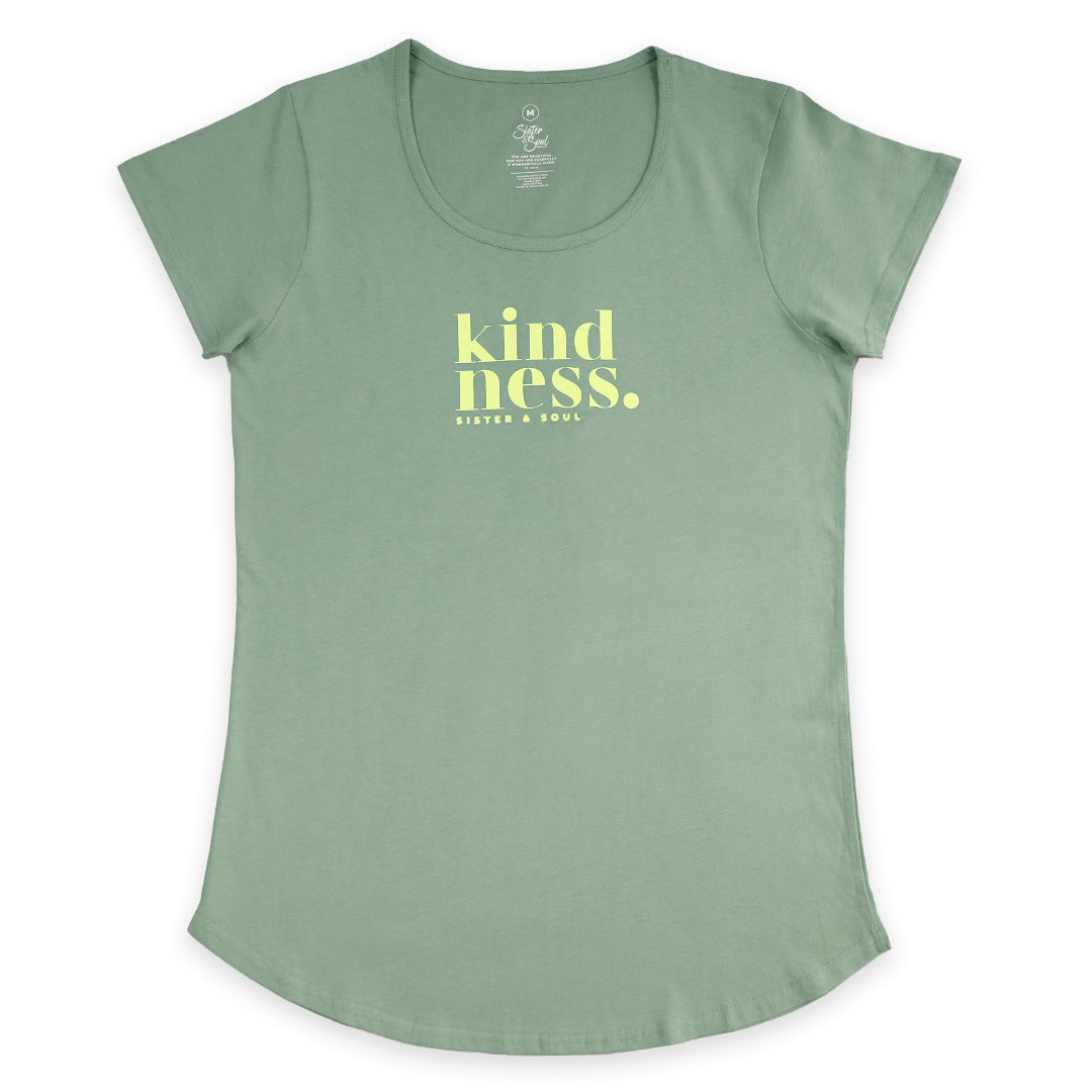Kindness - Scoopy Tee - Sage with Lime Print