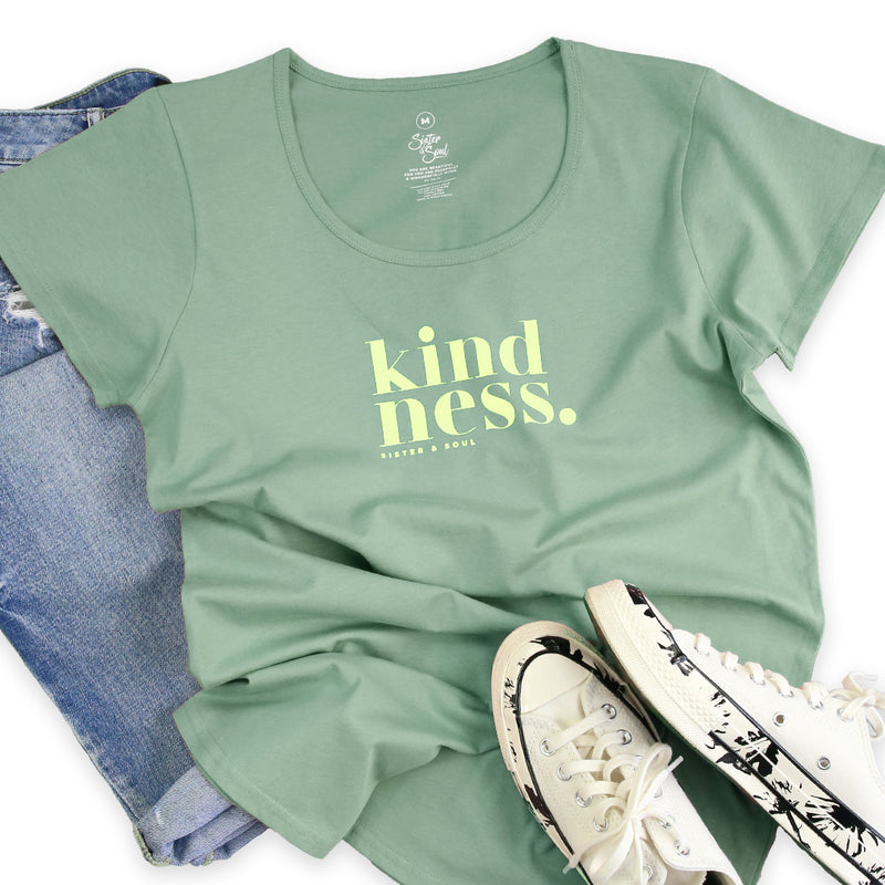 Kindness - Scoopy Tee - Sage with Lime Print