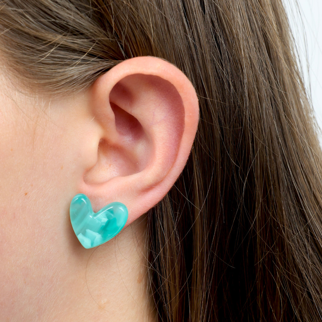 RESIN HEART STUDS - Amazing Beautiful Brave - Lagoon (11812)