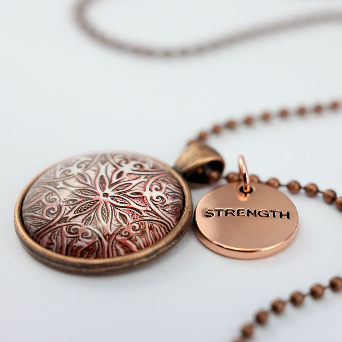 The STRONG WOMEN Collection - Vintage Copper 'STRENGTH' Necklace - Lionhearted Rose (11222)