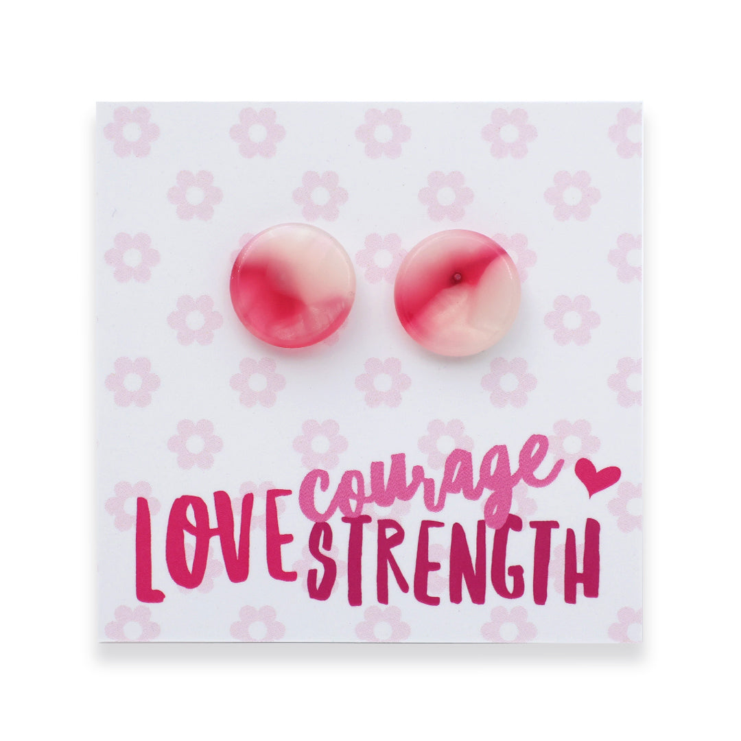PINK COLLECTION | Resin Circle Studs | Love Courage Strength - Sugar & Spice