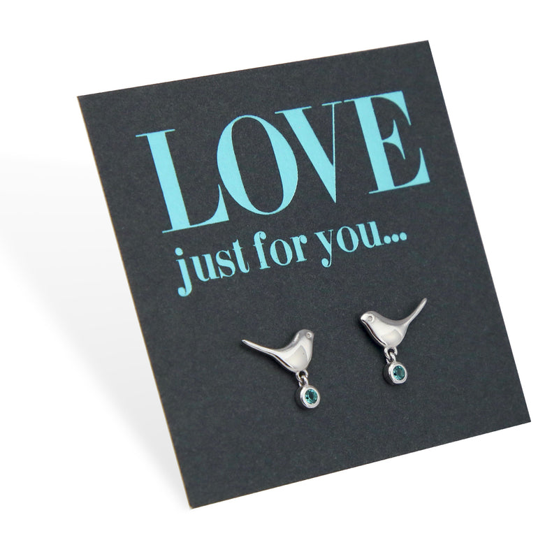 LOVE Just For You - Bird Drop Studs - Sterling Silver with Aqua CZ (9712-F)