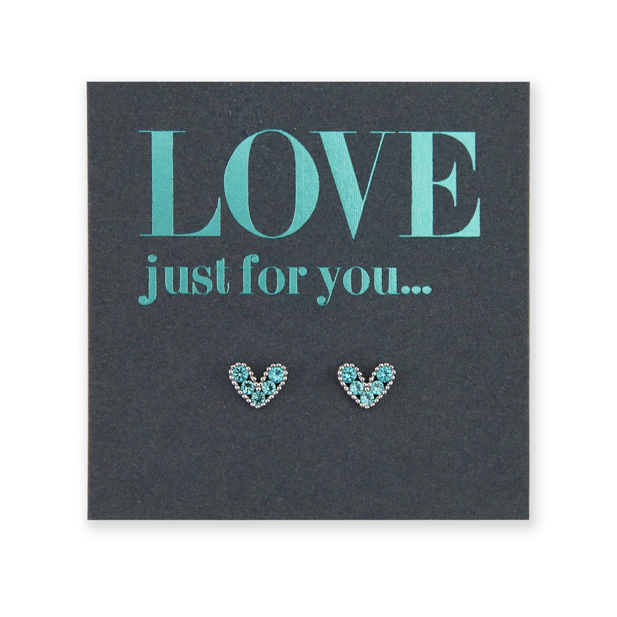 TEAL COLLECTION - Tiny Hearts - Sterling Silver Studs + Aqua CZ - Love Just For You (9101)