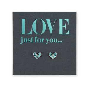 LOVE Just For You - Tiny Heart Studs - Sterling Silver with Aqua CZ (9101)