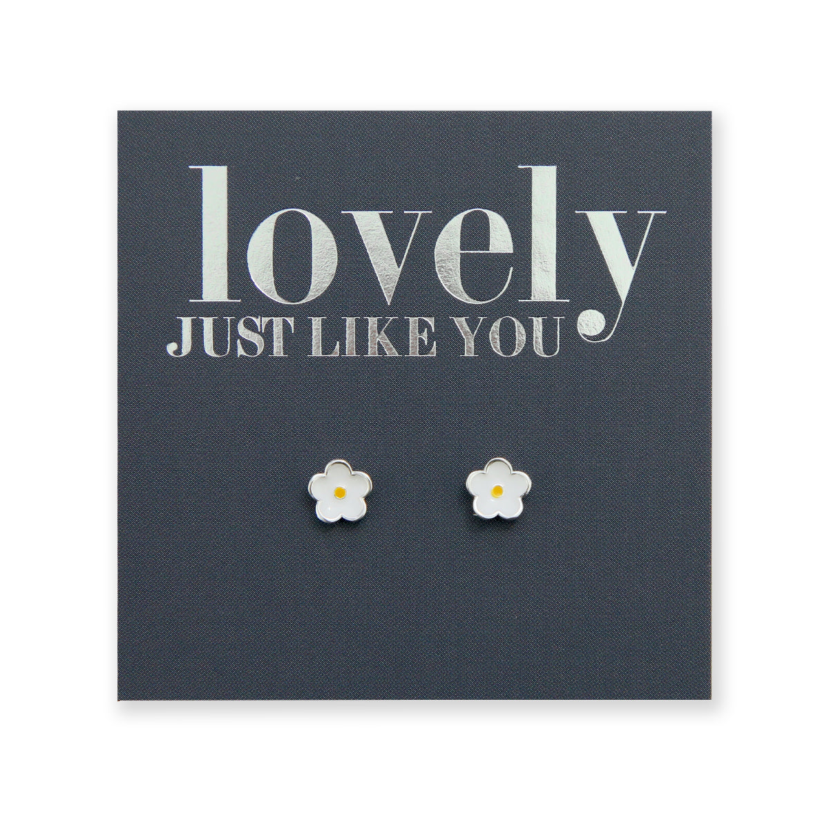 Tiny Flower Bud - Sterling Silver Stud + White Enamel - Lovely Just Like You (8810)
