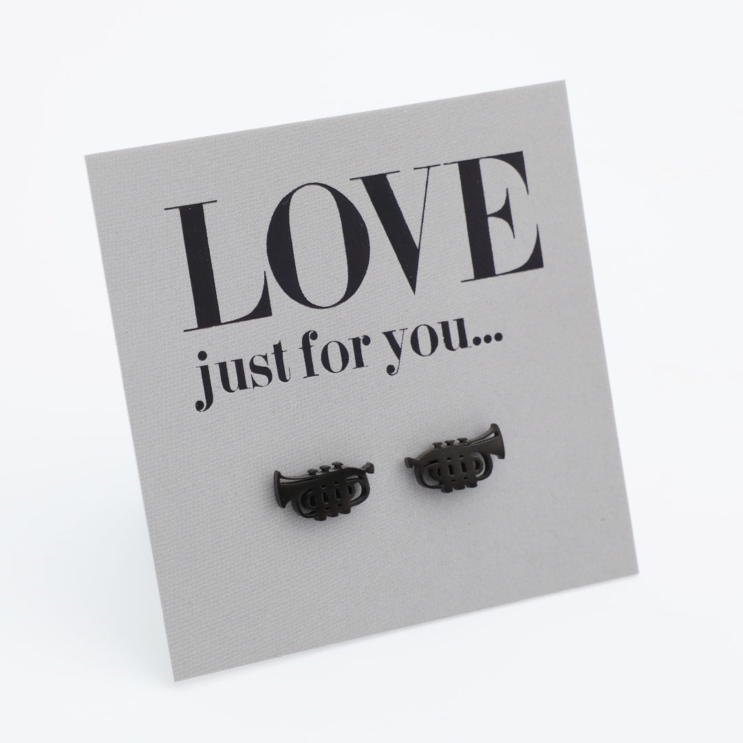 Black earrings on a 'LOVE just for you' card