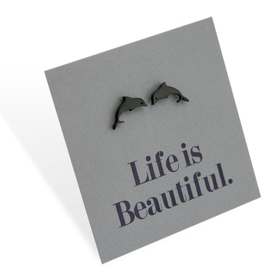 Stainless Steel Earring Studs - Life Is Beautiful - DOLPHINS