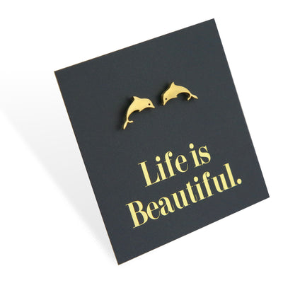 Stainless Steel Earring Studs - Life Is Beautiful - DOLPHINS