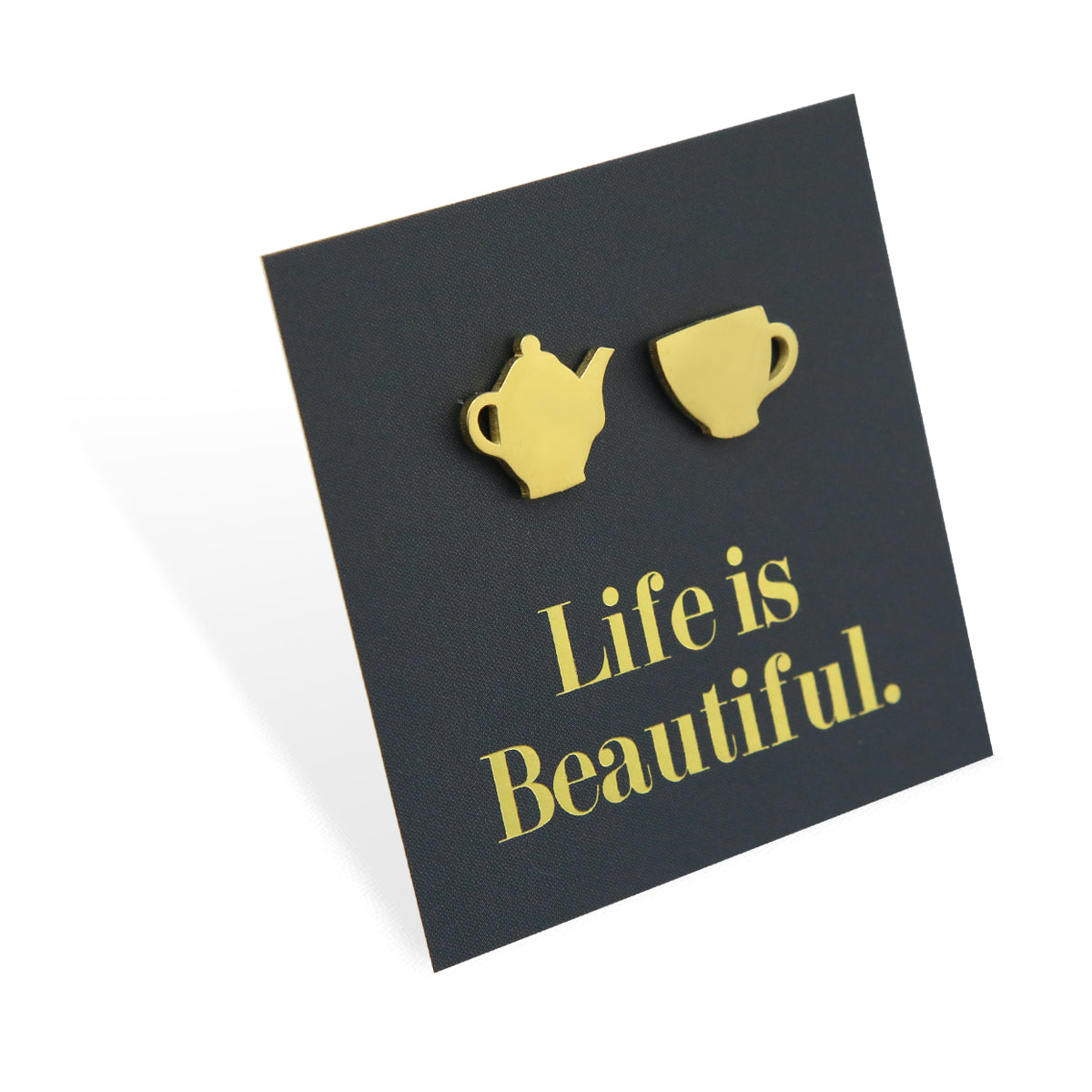 Stainless Steel Earring Studs - Life Is Beautiful - TEA TIME