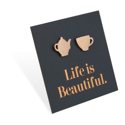 Stainless Steel Earring Studs - Life Is Beautiful - TEA TIME