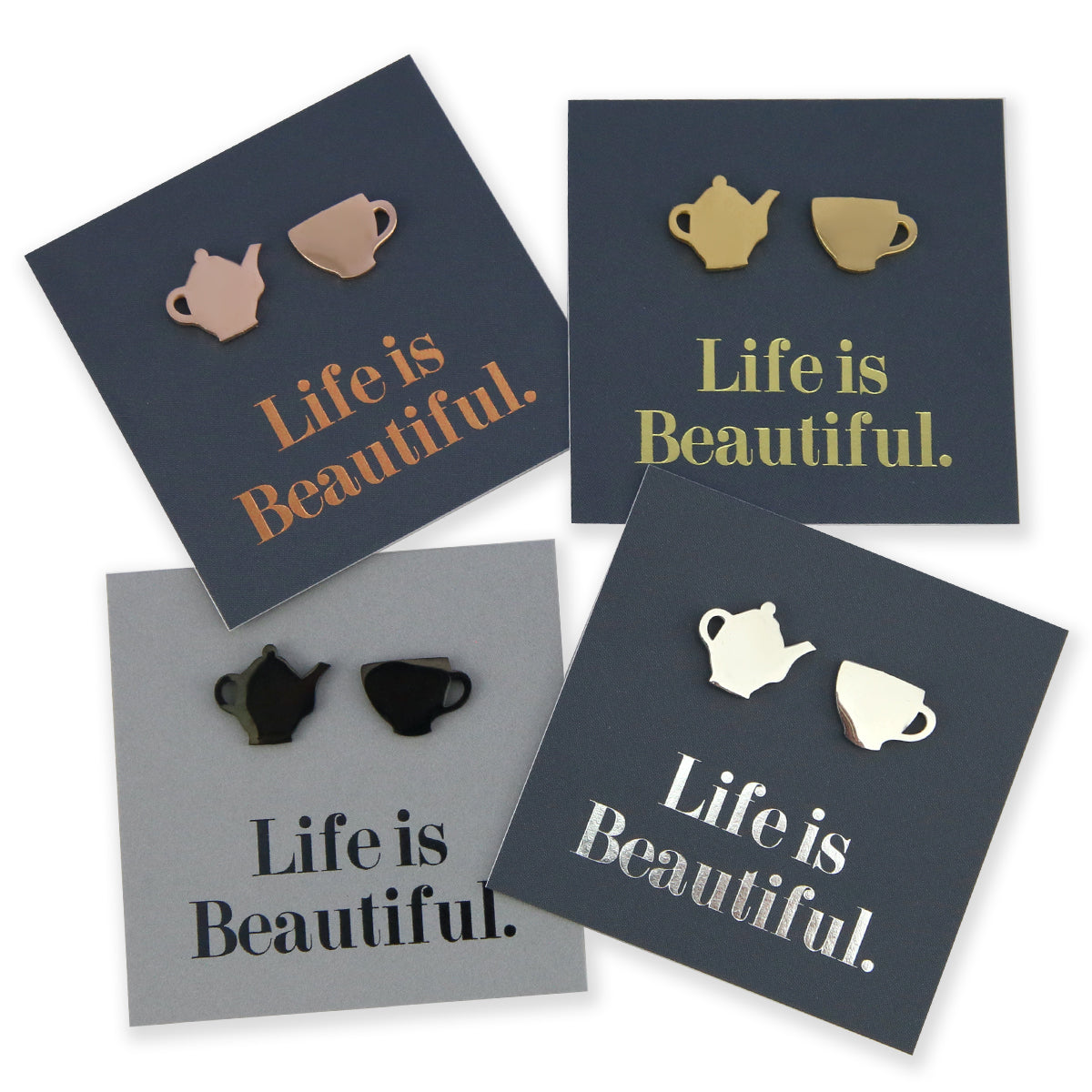 Stainless Steel Earring Studs - Life Is Beautiful - TEA TIME