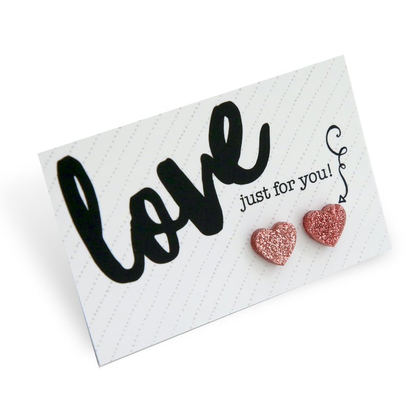 SPARKLE ACRYLIC HEART STUDS - Love just for you - Rose Gold Glitter (9911)