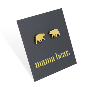 Stainless Steel Earring Studs - Mama Bear - BEAR SHAPE