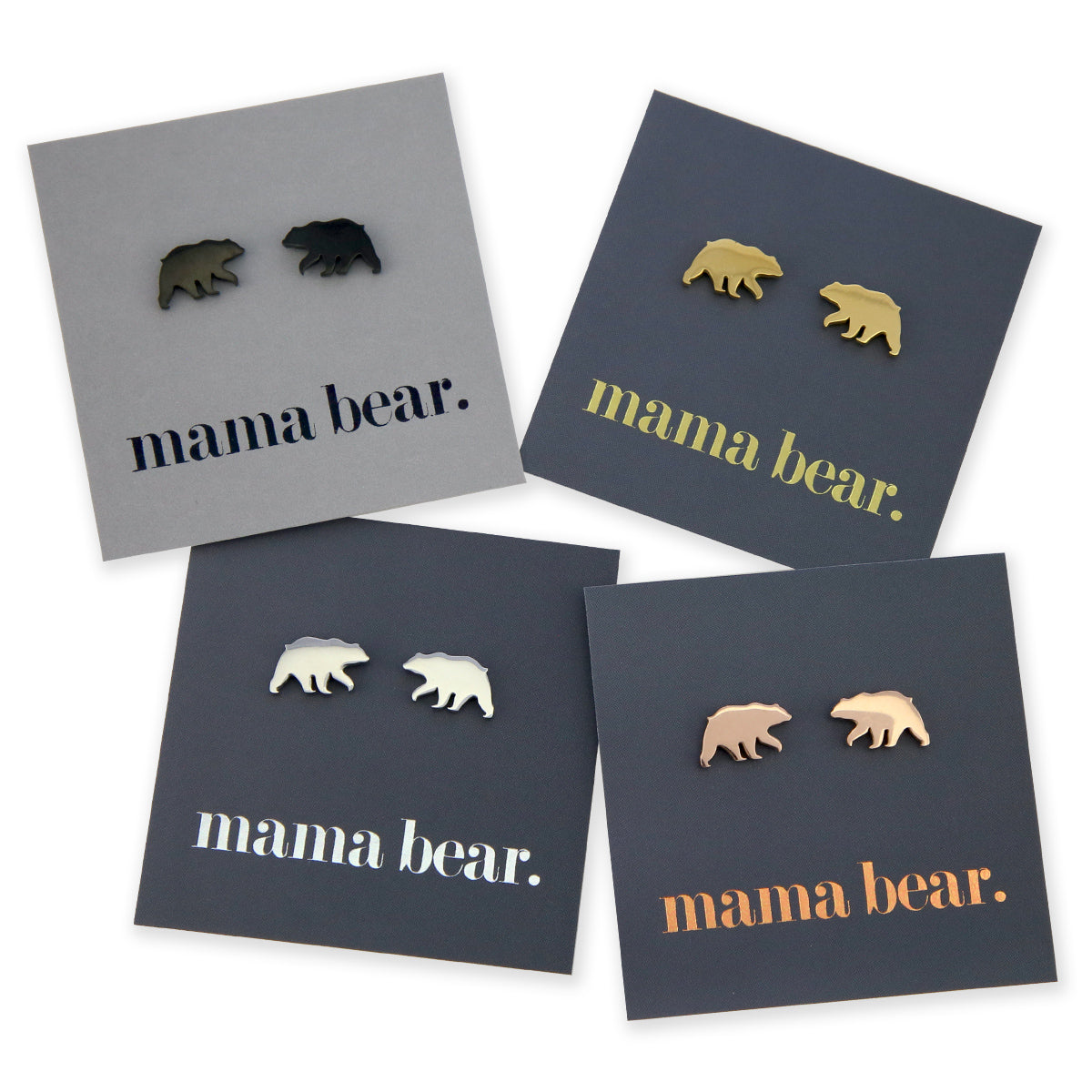 Stainless Steel Earring Studs - Mama Bear - BEAR SHAPE