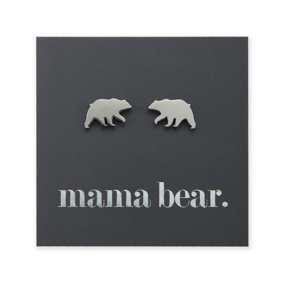 Stainless Steel Earring Studs - Mama Bear - BEAR SHAPE