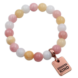 Stone Bracelet - Marshmallow Pastel Stone 10mm Beads - With Rose Gold Word charm