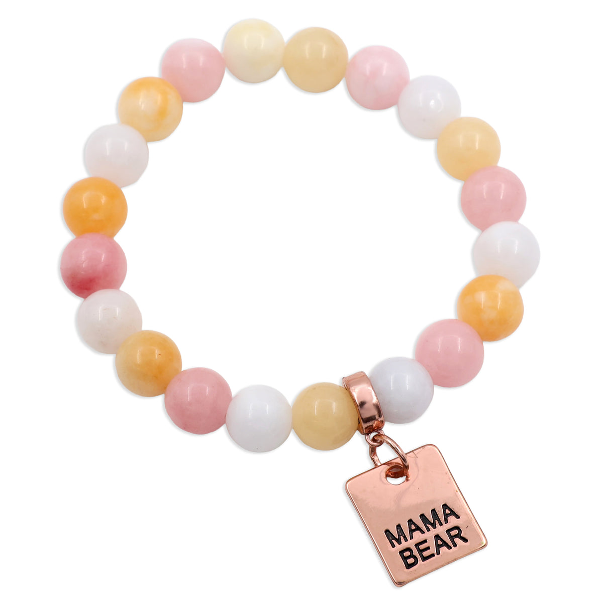 Stone Bracelet - Marshmallow Pastel Stone 10mm Beads - With Rose Gold Word charm