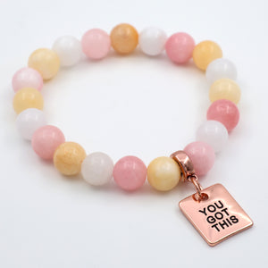 Stone Bracelet - Marshmallow Pastel Stone 10mm Beads - With Rose Gold Word charm