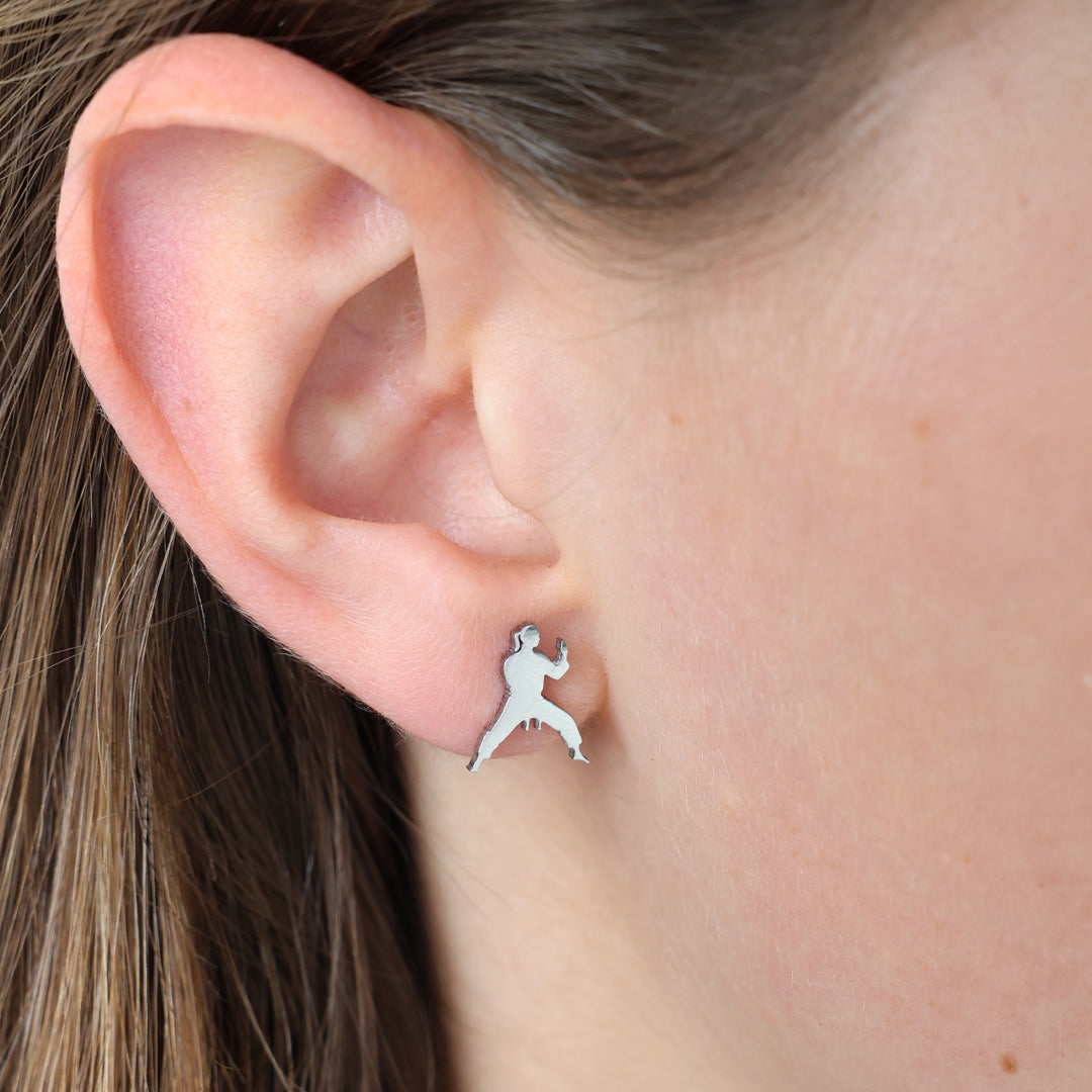 Stainless Steel Earring Studs - Strong & Courageous - Martial Arts