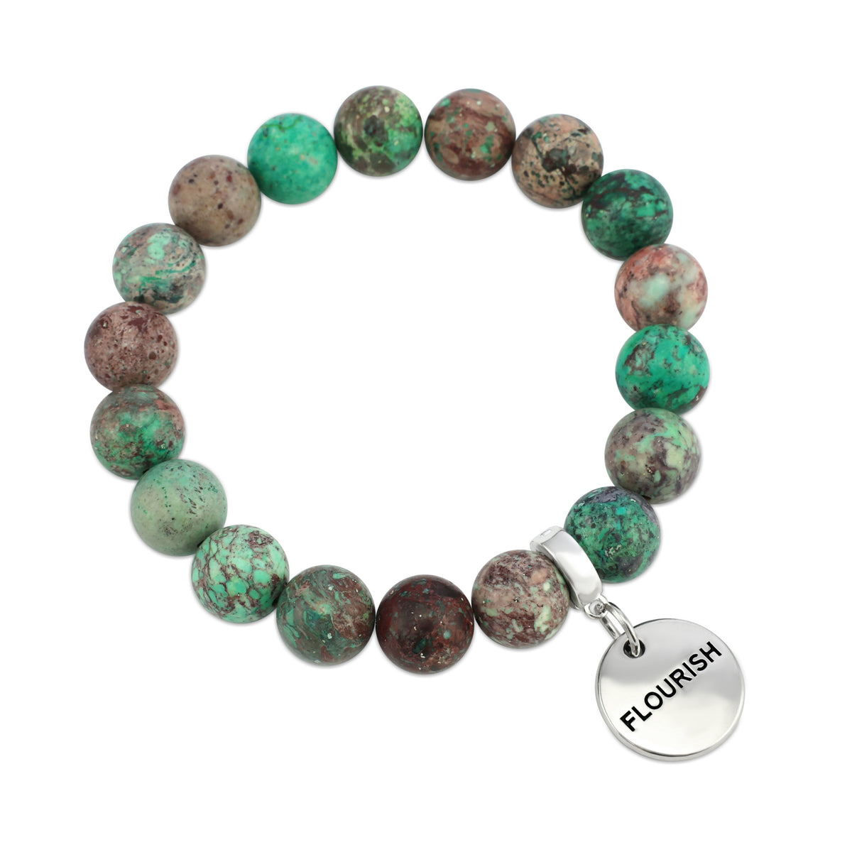Precious Stone Bracelet - Minty Aqua Imperial Jasper 10mm Beads- With Silver Word Charms