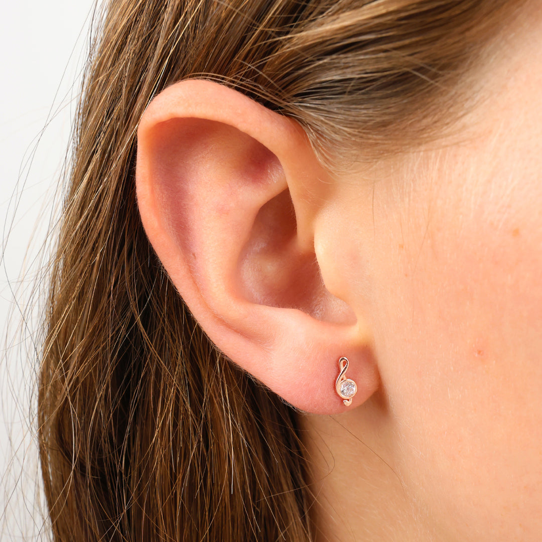 Tiny Music Note - 18k Rose Gold Plated Sterling Silver Studs - Shine Bright (8515-R)