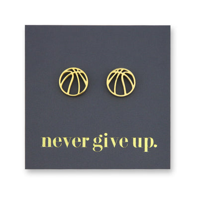 Stainless Steel Earring Studs - Never Give Up - BASKETBALLS