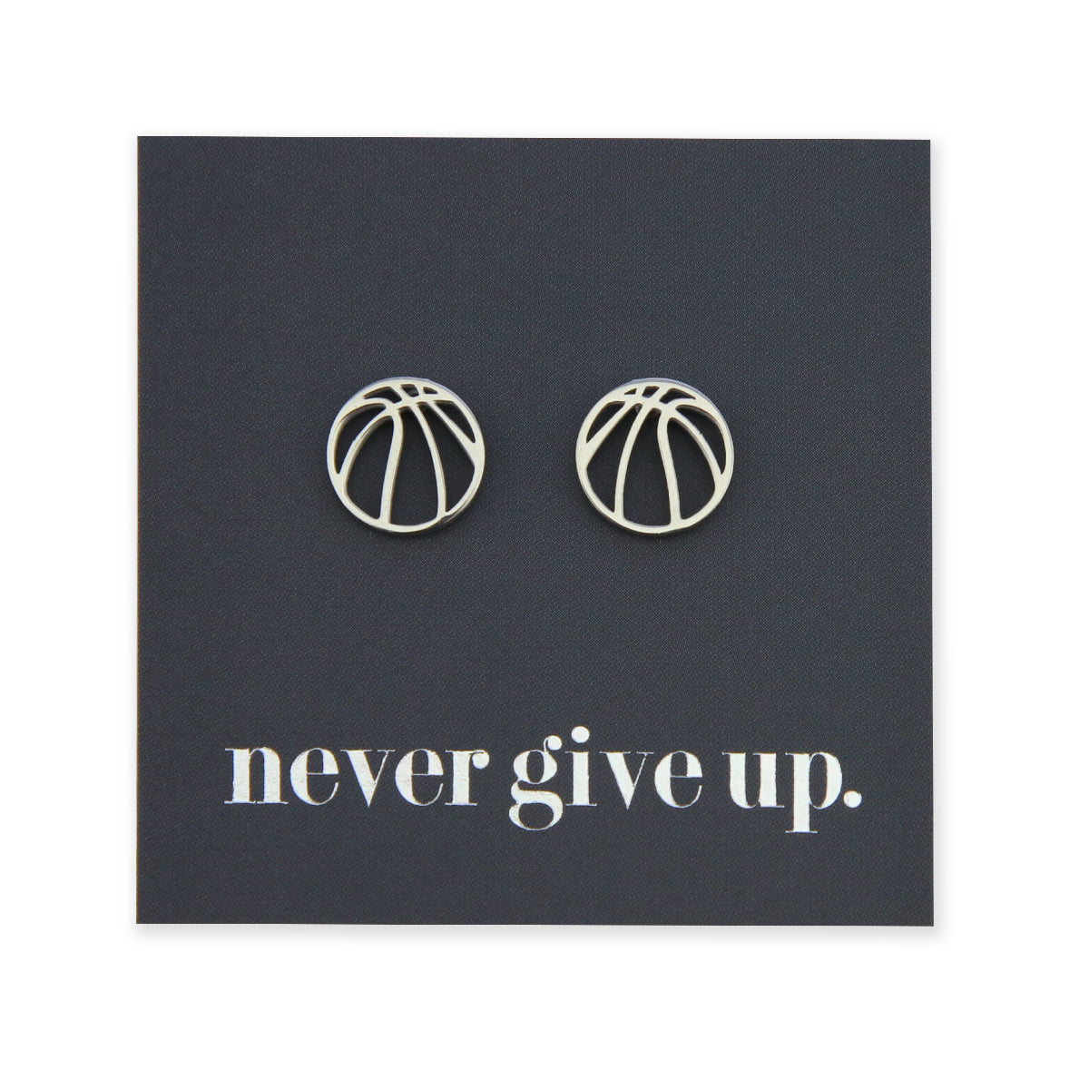 Stainless Steel Earring Studs - Never Give Up - BASKETBALLS