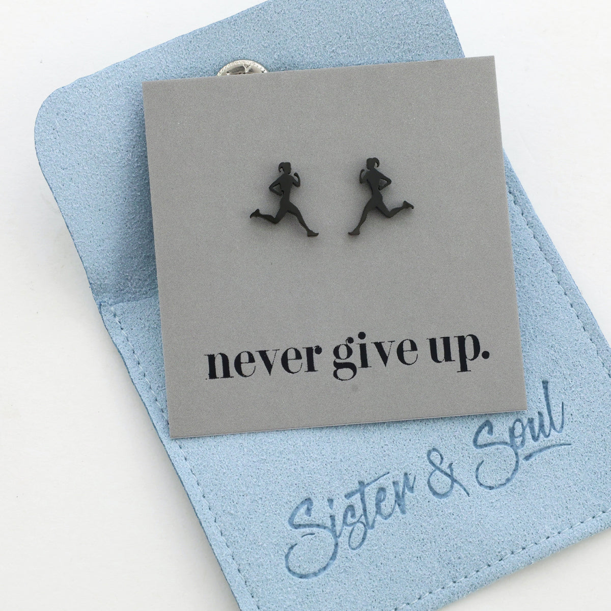 Stainless Steel Earring Studs - Never Give Up - RUNNERS