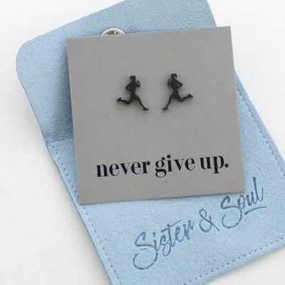 Stainless Steel Earring Studs - Never Give Up - RUNNERS