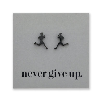 Stainless Steel Earring Studs - Never Give Up - RUNNERS