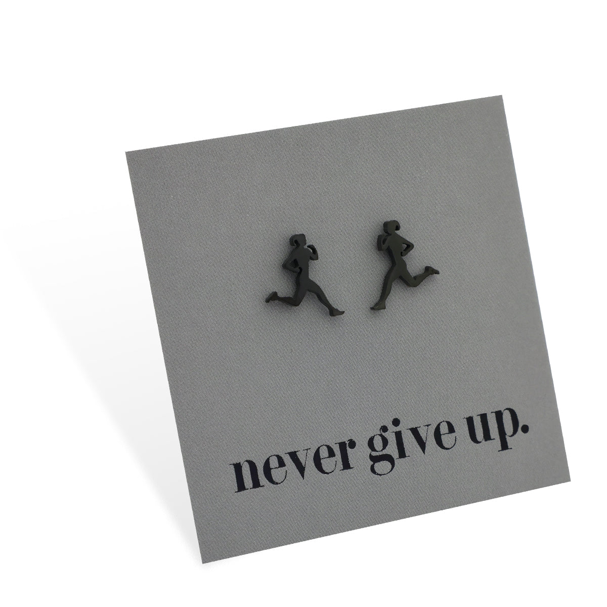 Stainless Steel Earring Studs - Never Give Up - RUNNERS