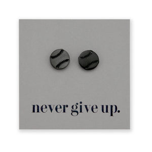 Stainless Steel Earring Studs - Never Give Up - SOFTBALL / BASEBALL