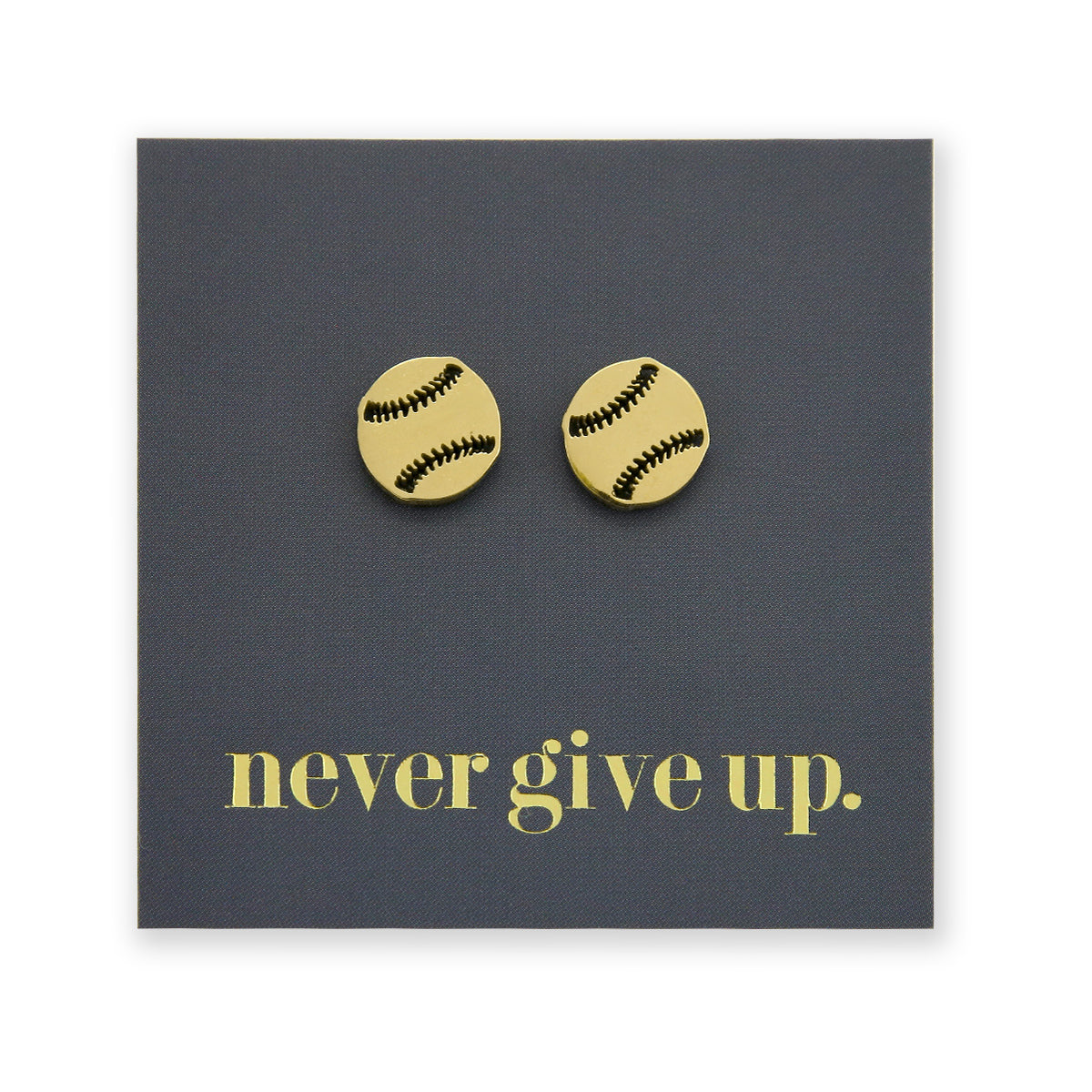 Stainless Steel Earring Studs - Never Give Up - SOFTBALL / BASEBALL