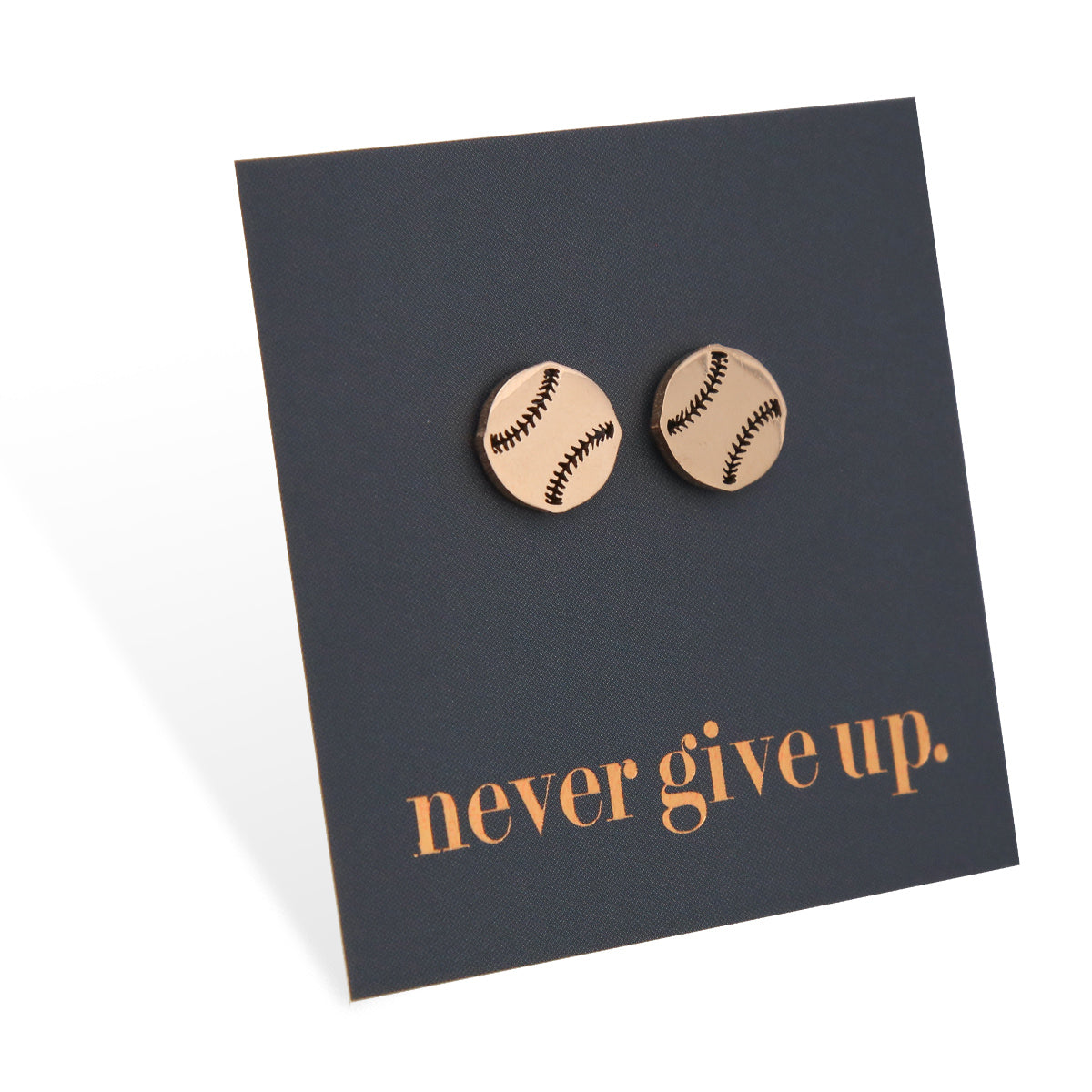 Stainless Steel Earring Studs - Never Give Up - SOFTBALL / BASEBALL