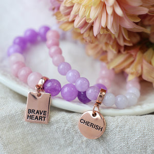 Stone Bracelet - Lilac Powder & Blush Blend 8mm Beads - With Rose Gold Word charm