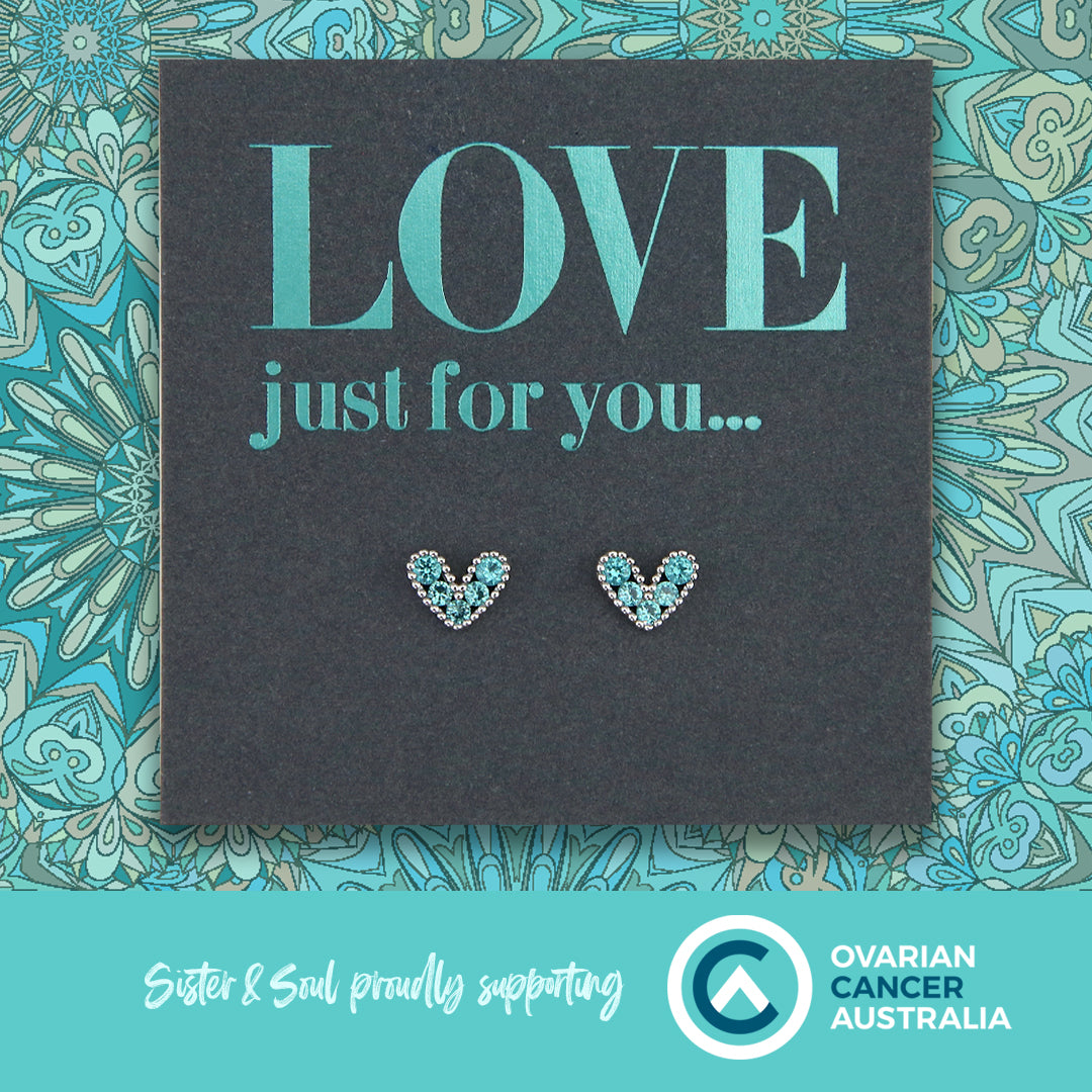 TEAL COLLECTION - Tiny Hearts - Sterling Silver Studs + Aqua CZ - Love Just For You (9101)