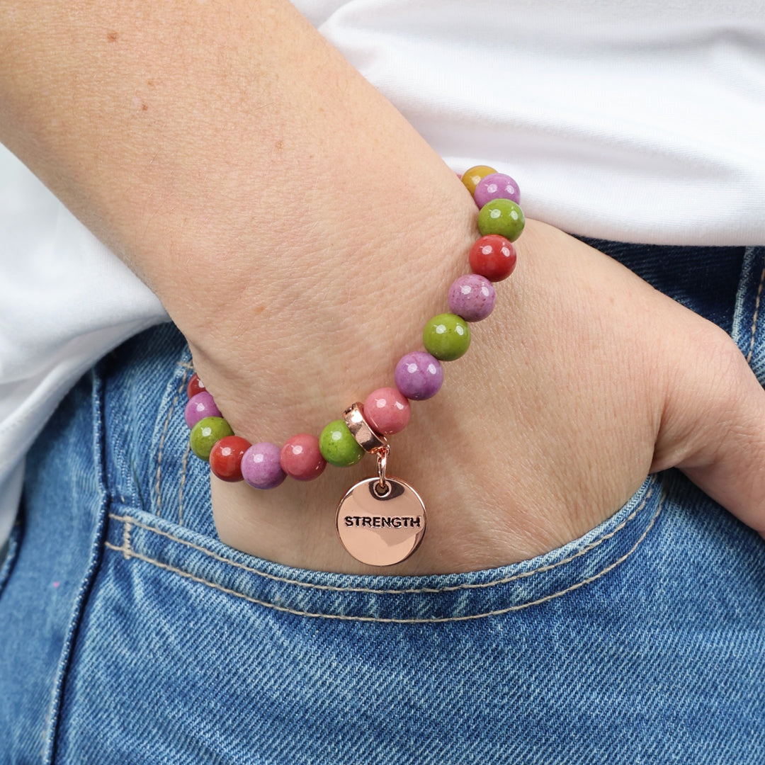 Stone Bracelet - Palooza 8mm Beads - With Rose Gold Charms