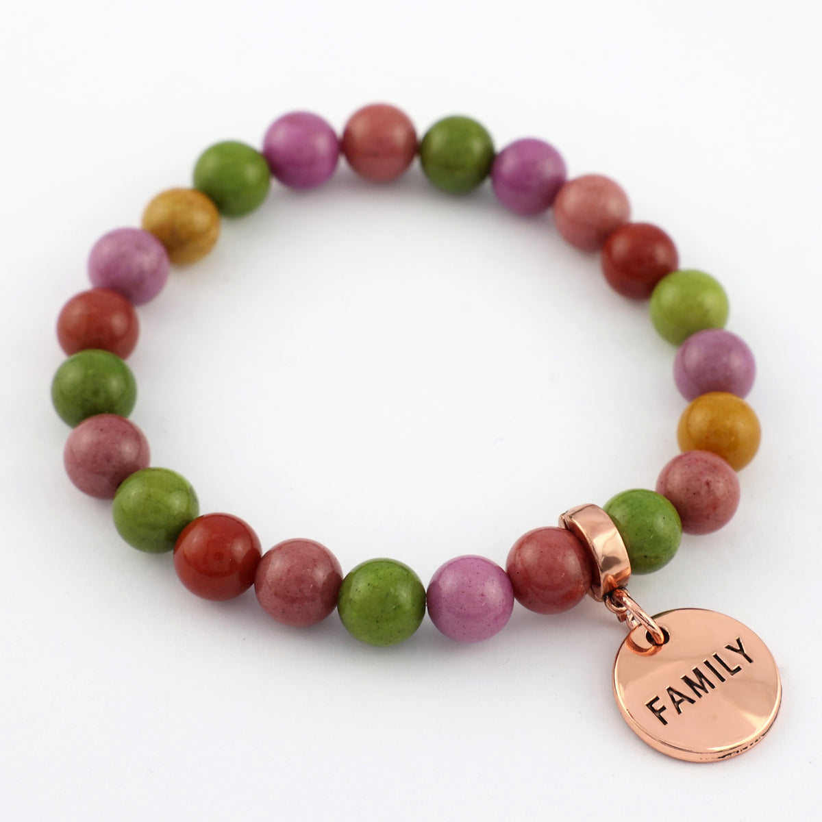Stone Bracelet - Palooza 8mm Beads - With Rose Gold Charms