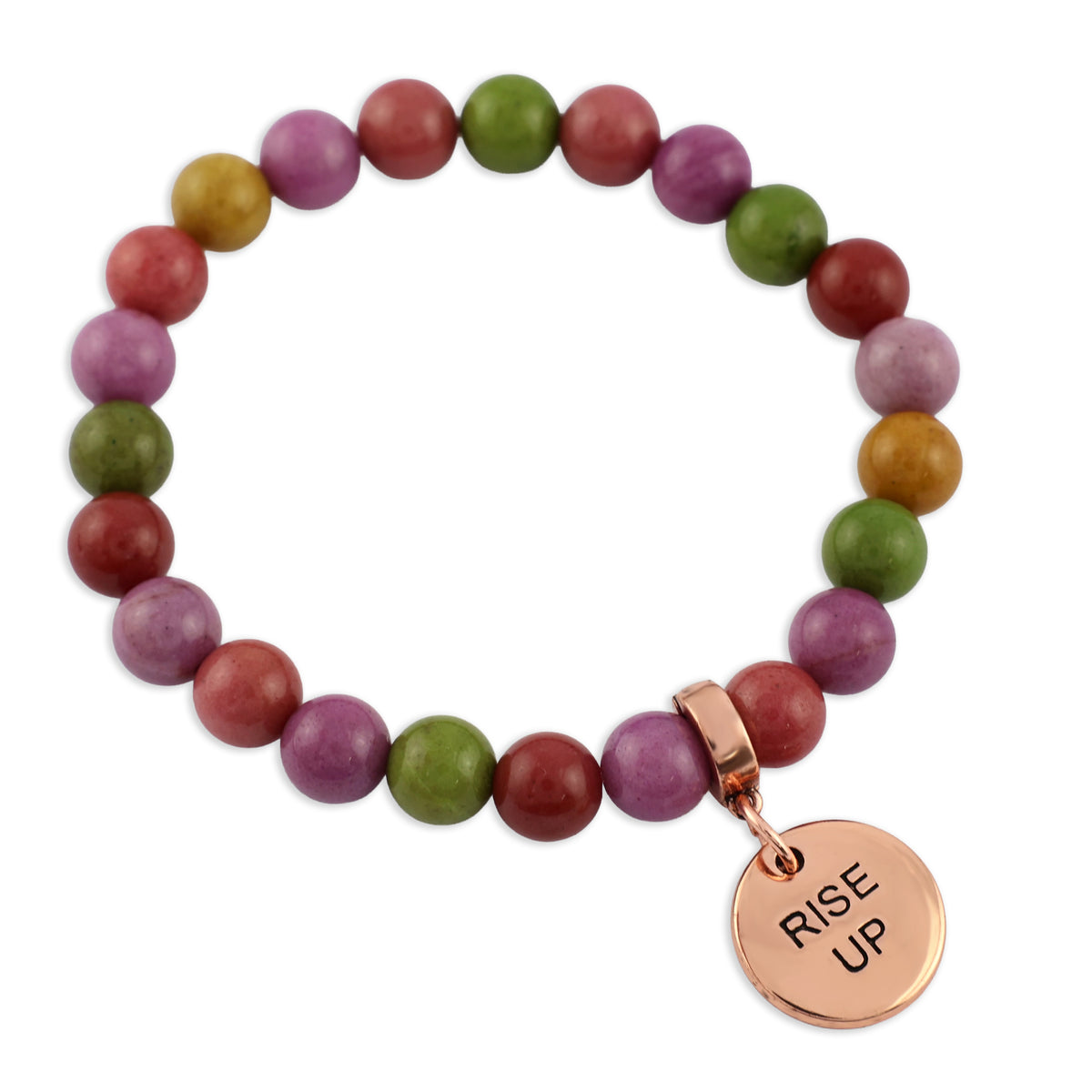 Stone Bracelet - Palooza 8mm Beads - With Rose Gold Charms