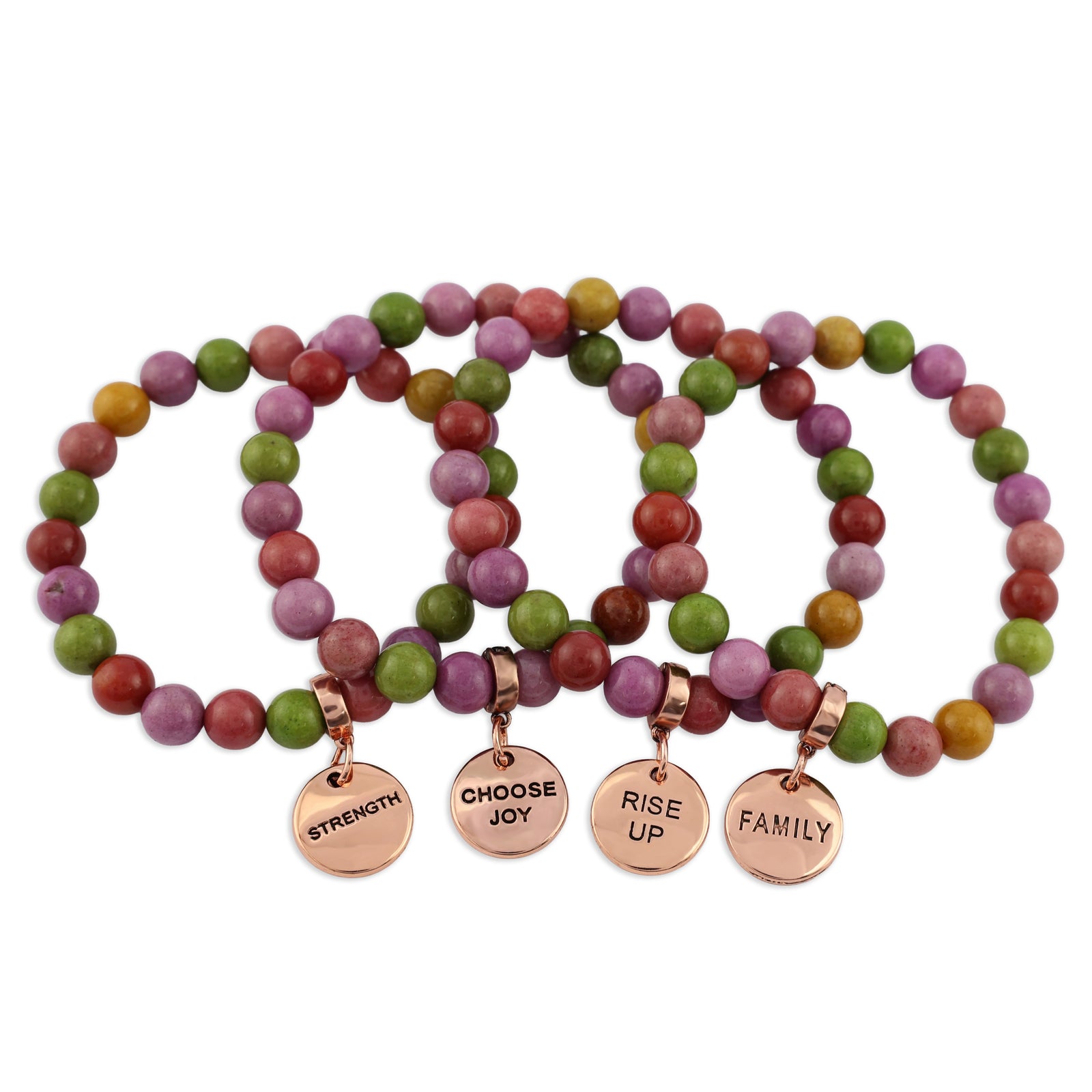 Stone Bracelet - Palooza 8mm Beads - With Rose Gold Charms