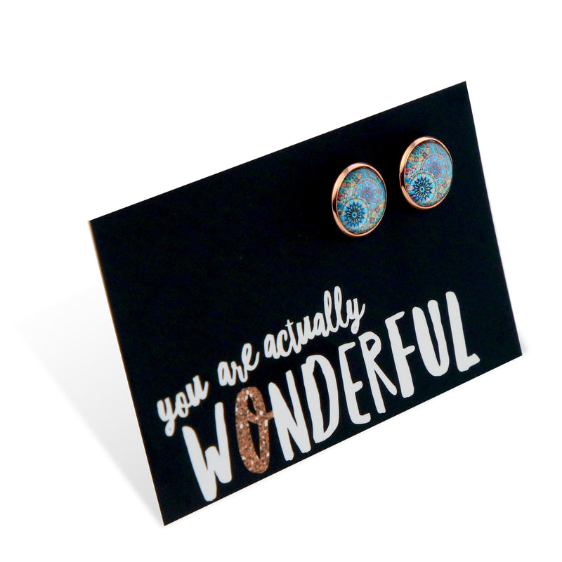TEAL COLLECTION - You Are Actually Wonderful - Rose Gold 12mm Circle Studs - Panama (2408-R)
