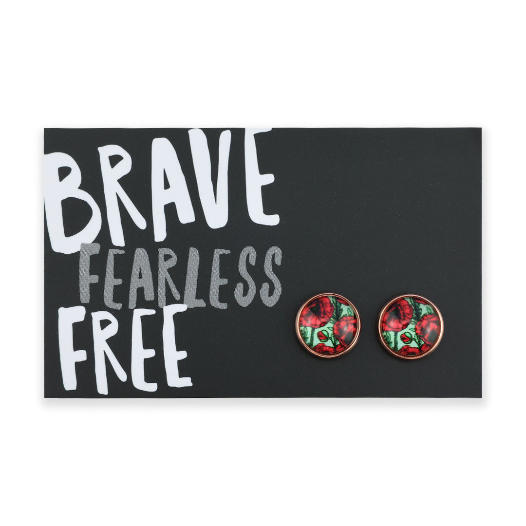 POPPIES Collection - Brave Fearless Free - Rose Gold 12mm Circle Studs - Parade Poppies (12462)