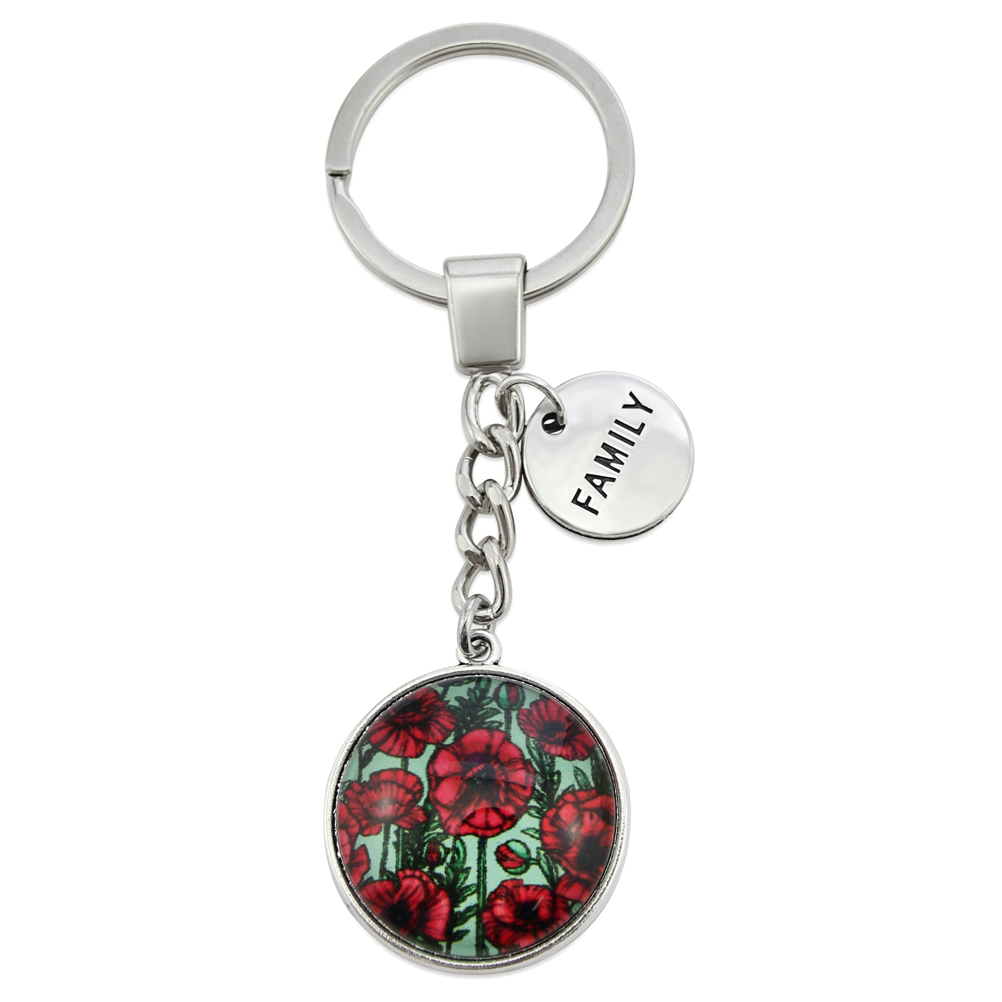 POPPIES Collection - Vintage Silver 'FAMILY' Keyring - Parade Poppies (10223)