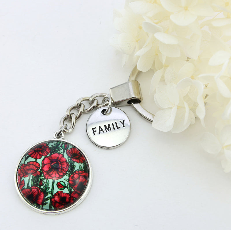 POPPIES Collection - Vintage Silver 'FAMILY' Keyring - Parade Poppies (10223)