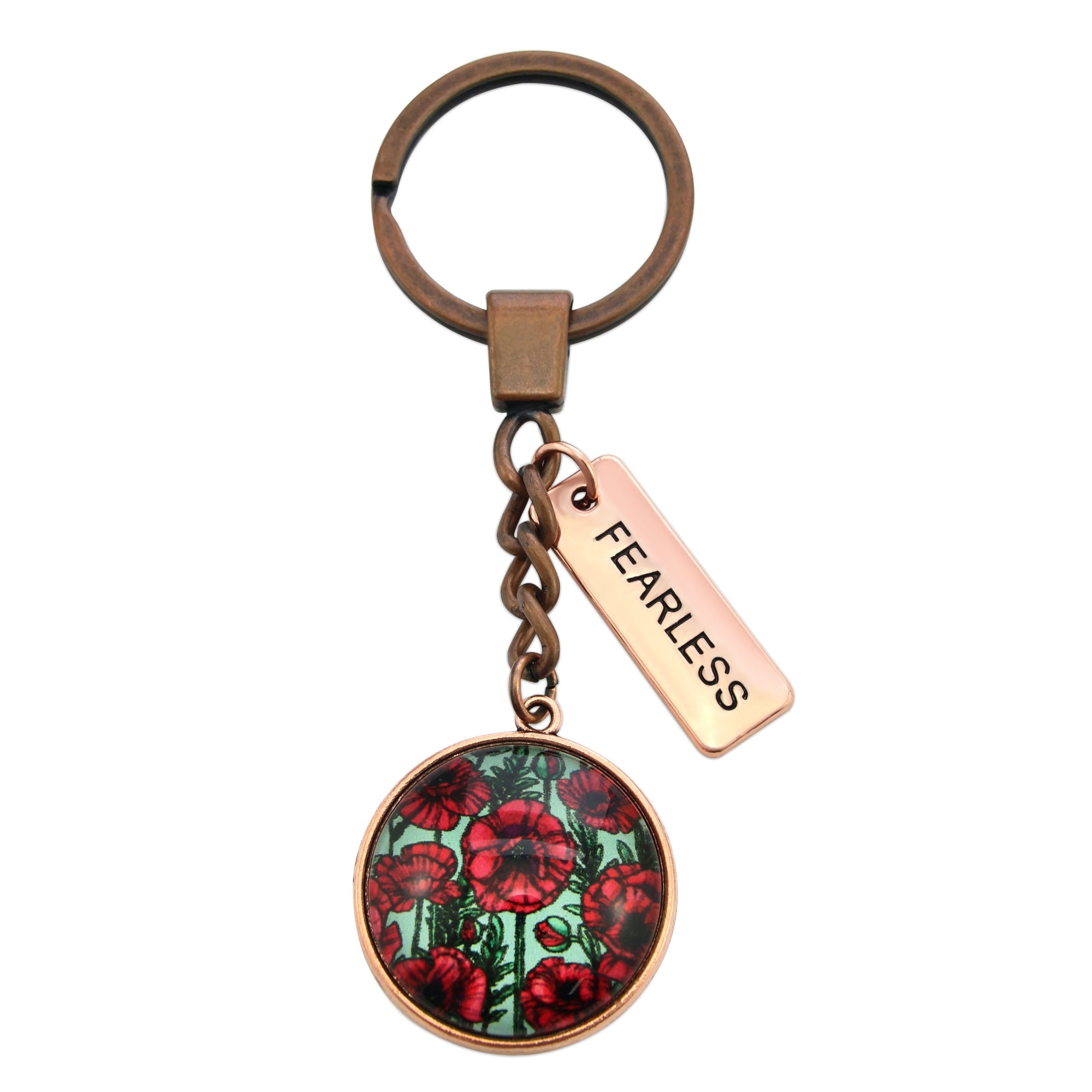 POPPIES Collection - Vintage Rose Gold 'FEARLESS' Keyring - Parade Poppies (10925)